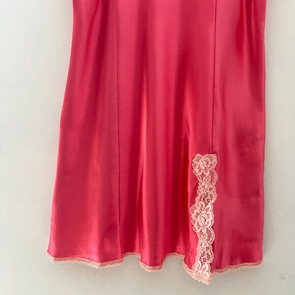 Vintage Pink Satin and Lace Slip Dress Negligee Lingerie Chemise - Picture 4 of 5
